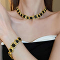 Vintage Black Contrast Geometric Alloy Jewelry Set With Earrings Necklace And Bracelet view 2