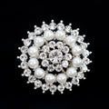 Black Silver Tone Sunflower Crystal Pearl Look Metal Brooch Pin view 1