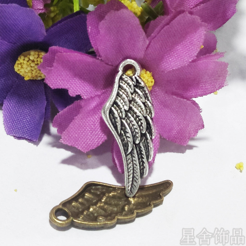 Vintage Alloy Wing Feather Charm Pendant 27x10mm