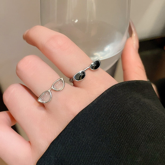 Y2K Sweet Cool Alloy Open Ring With Drip Oil Glasses Geometric Design For Women