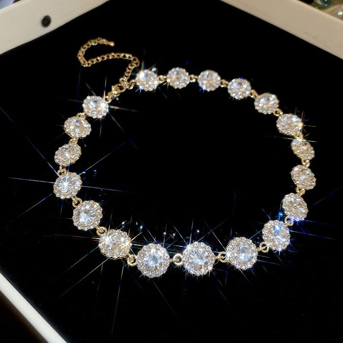 Light Luxury Alloy Necklace With Sparkling Square And Round Colorful Rhinestone French Minimalist Choker