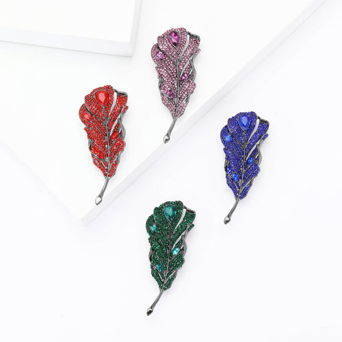 Alloy Rhinestone Feather Brooch Pin For Women Suit Coat Decoration
