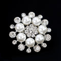 Black Silver Tone Pearl Crystal Halo Crystal Pearl Look Metal Brooch Pin view 1