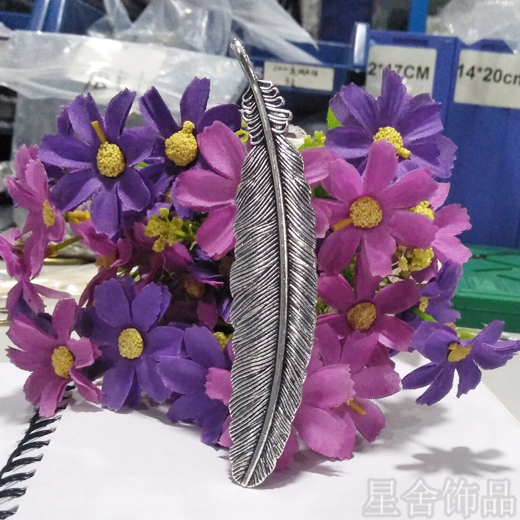 Vintage 105x21mm Alloy Feather Bookmark Pendant