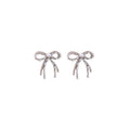 Faux Pearl Rhinestone Bow Stud Earrings With Silver Pins, Chic Sweet Cool Fashion Jewelry view 5