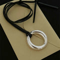 Y2K Mirror Round Ring Alloy Pendant Leather Cord Sweater Necklace Geometric High-End Style For Women view 4