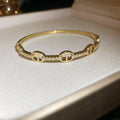 Gold Plated Copper Oval Bangle With Sparkling Zircon Luxury Fashion Statement Jewelry view 4