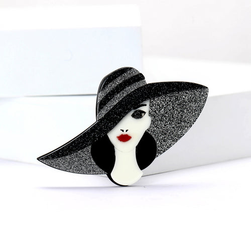 Acrylic Big Hat Girl Brooch Pin For Suit And Shirt Decoration