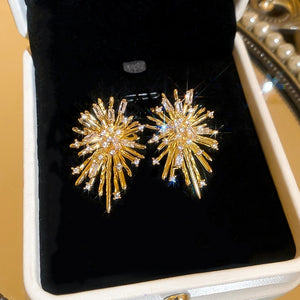 Light Luxury Copper Star Firework Zircon Stud Earrings With Silver Pins