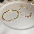 Gold Plated Copper Flower Star Zircon Bangle, Chic Luxury Fashion Bracelet Jewelry view 3