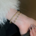 Gold Plated Copper Flower Star Zircon Bangle, Chic Luxury Fashion Bracelet Jewelry view 2