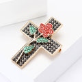Alloy Rhinestone Cross Rose Brooch For Women's Apparel Decoration view 3