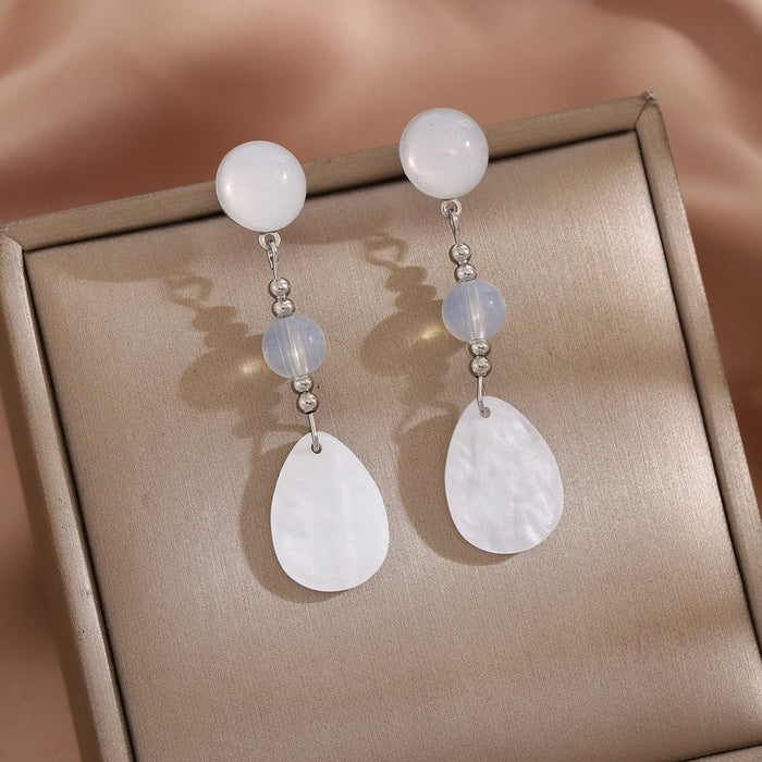 Elegant New Chinese White Shell Teardrop Dangle With Pearl Beads And Silver Alloy Needle Women's Earrings