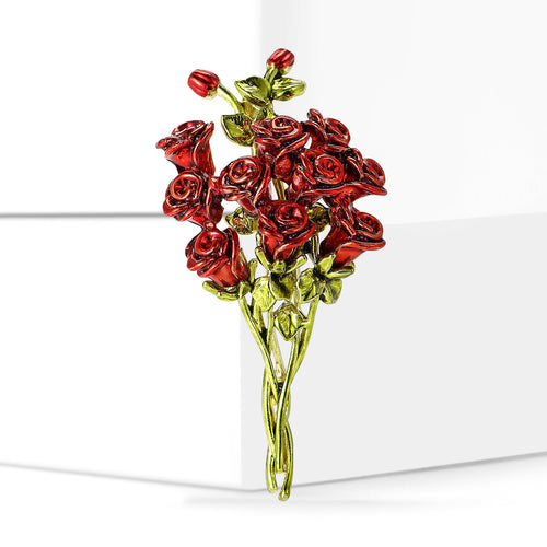 Alloy Enamel Rose Bouquet Brooch Pin For Elegant Women Apparel