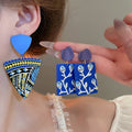 Alloy Floral Painted Silver Needle Drop Earrings Vintage Ethnic Creative Flower Ear Jewelry view 2