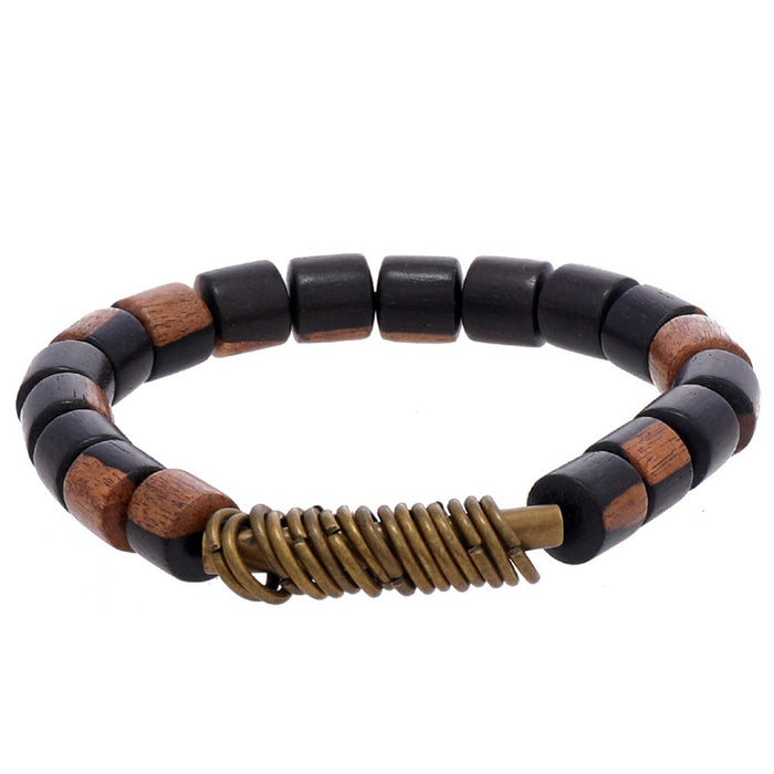 Handmade Beaded Vintage Wooden Couple Bracelet Simple Unisex Adjustable Charm Bangle