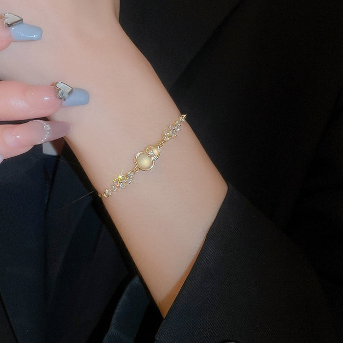 New Chinese Style Copper Zircon Gourd Adjustable Bangle Light Luxury Geometric Bracelet