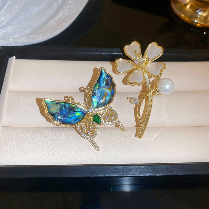 Gold Plated French Colorful Faux Pearl Zircon Butterfly Brooch With Elegant Luxury Style
