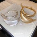 Matte Metal Leaf Flower Open Cuff Bangle Minimalist Luxury Statement Jewelry view 2