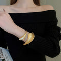 Matte Metal Leaf Flower Open Cuff Bangle Minimalist Luxury Statement Jewelry view 4
