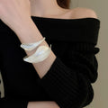 Matte Metal Leaf Flower Open Cuff Bangle Minimalist Luxury Statement Jewelry view 3