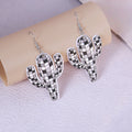 Creative Acrylic Cactus Dangle Design, Colorful Checker Cow Print Statement Drop Earrings view 3