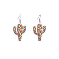 Creative Acrylic Cactus Dangle Design, Colorful Checker Cow Print Statement Drop Earrings view 5