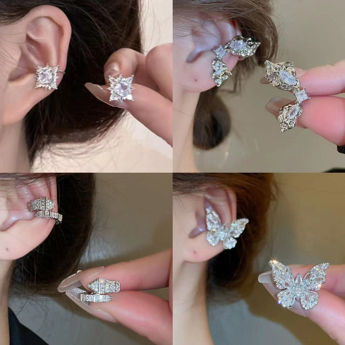 Korean Style Copper Multi Layer Butterfly Clip-on Earrings Geometric Line Ear Cuffs For Women
