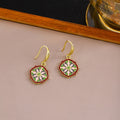 Vintage Chinese Style Enamel Rhinestone Geometric Round Floral Luxury Dangle Hoop Earrings view 2