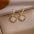 Vintage Chinese Style Enamel Rhinestone Geometric Round Floral Luxury Dangle Hoop Earrings view 3