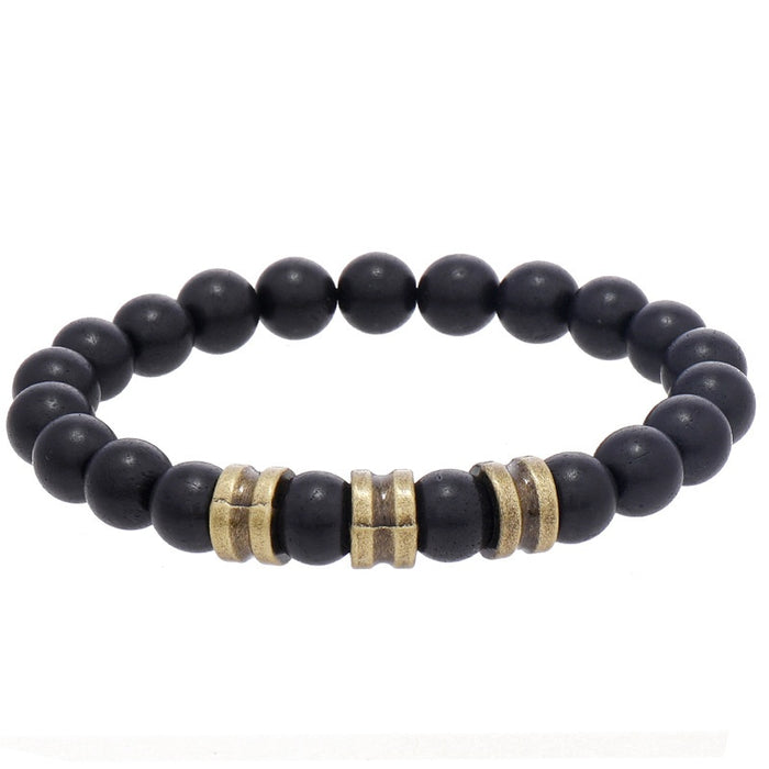 Simple Handmade Beaded Bracelet, Vintage Elastic Alloy And Wood Bead Bangle For Women