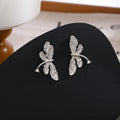 Luxury Double Layer Dragonfly Leaf Shape Rhinestone Alloy Stud Earrings For Women Elegant Fashion Earrings view 3