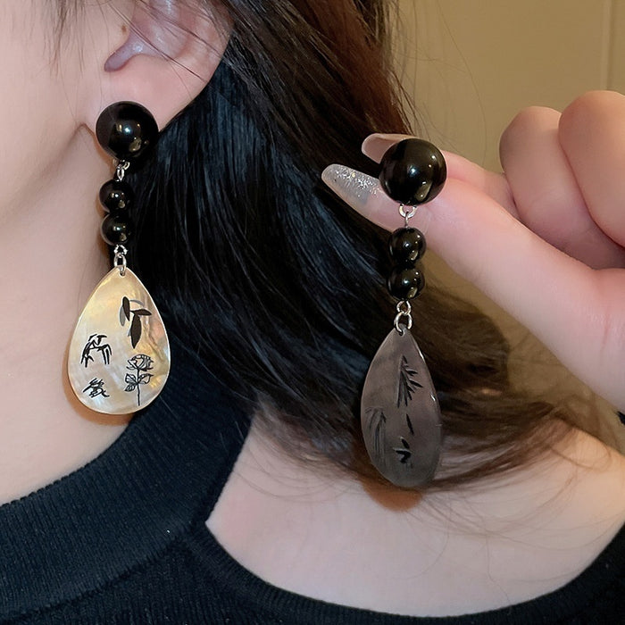 New Chinese Style Faux Pearl Teardrop Tassel Drop Earrings With Silver Pin