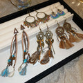 Bohemian Faux Leather Floral Tassel Drop Earrings Vintage Ethnic Beaded Long Vacation Jewelry view 3