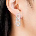Geometric Ring Buckle Drop Earrings For Women Multi Hole Cross Rhinestone Banquet Jewelry view 3