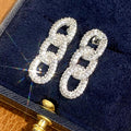 Geometric Ring Buckle Drop Earrings For Women Multi Hole Cross Rhinestone Banquet Jewelry view 1