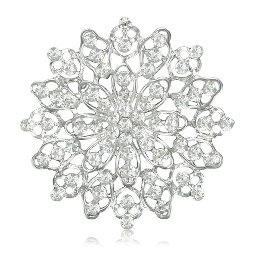 Alloy Rhinestone Hollow Flower Brooch Pin For Elegant Apparel Decoration