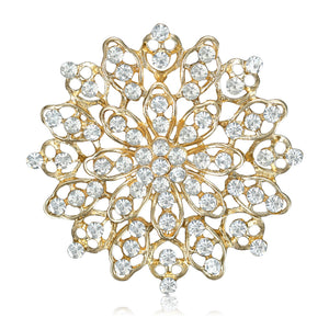 Alloy Rhinestone Hollow Flower Brooch Pin For Elegant Apparel Decoration
