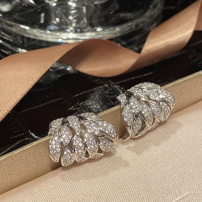 Leaf Stud Earrings For Women With Sparkling Micro Pave Zircon, Elegant Light Luxury Jewelry