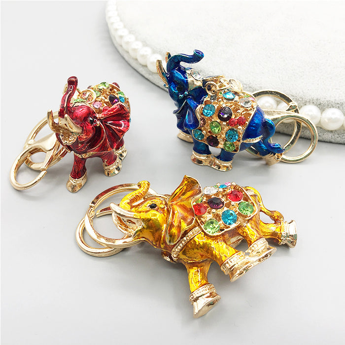 Enamel Rhinestone Elephant Keychain Metal Animal Bag Charm