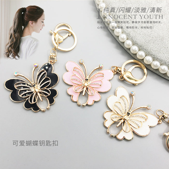 Enamel Butterfly Keychain Rhinestone Metal Insect Bag Charm