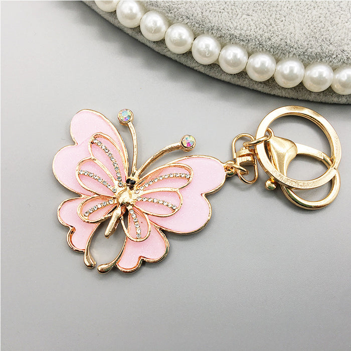 Enamel Butterfly Keychain Rhinestone Metal Insect Bag Charm