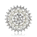 Black Silver Tone Sunflower Crystal Pearl Look Metal Brooch Pin view 6