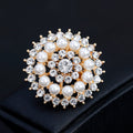 Black Silver Tone Sunflower Crystal Pearl Look Metal Brooch Pin view 4