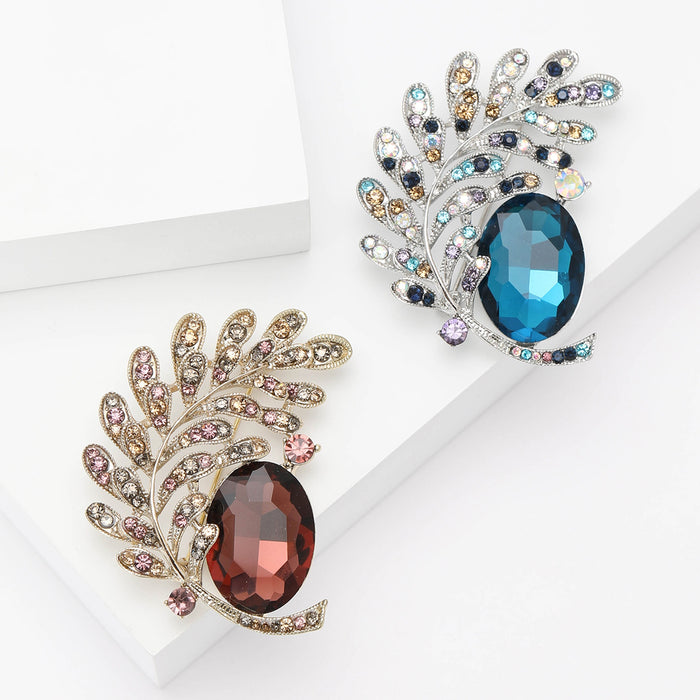 Alloy Rhinestone Leaf Moon Brooch For Women's Suit And Dress