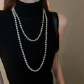 French Light Luxury Extra Long Layered Faux Pearl Round Bead Collarbone Necklace view 1