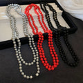 French Light Luxury Extra Long Layered Faux Pearl Round Bead Collarbone Necklace view 3