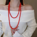 French Light Luxury Extra Long Layered Faux Pearl Round Bead Collarbone Necklace view 2