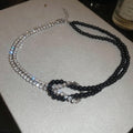 Y2K Black White Faux Crystal Alloy Necklace With Geometric Rope Knot Design Sweet Cool Choker view 2