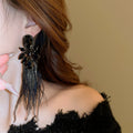Dark Sweet Cool Alloy Rhinestone Flower Feather Long Tassel Drop Earrings view 3